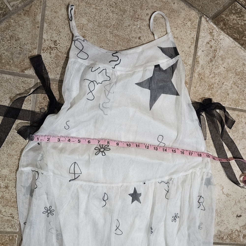 FashionMia M White Black Artsy Tiered Maxi Dress Organza Boho Festival Style Y2K - Picture 7 of 8